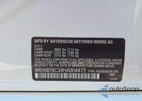 2017 BMW 330I xDrive from USA, damaged, VIN WBA8D9C34HA004475